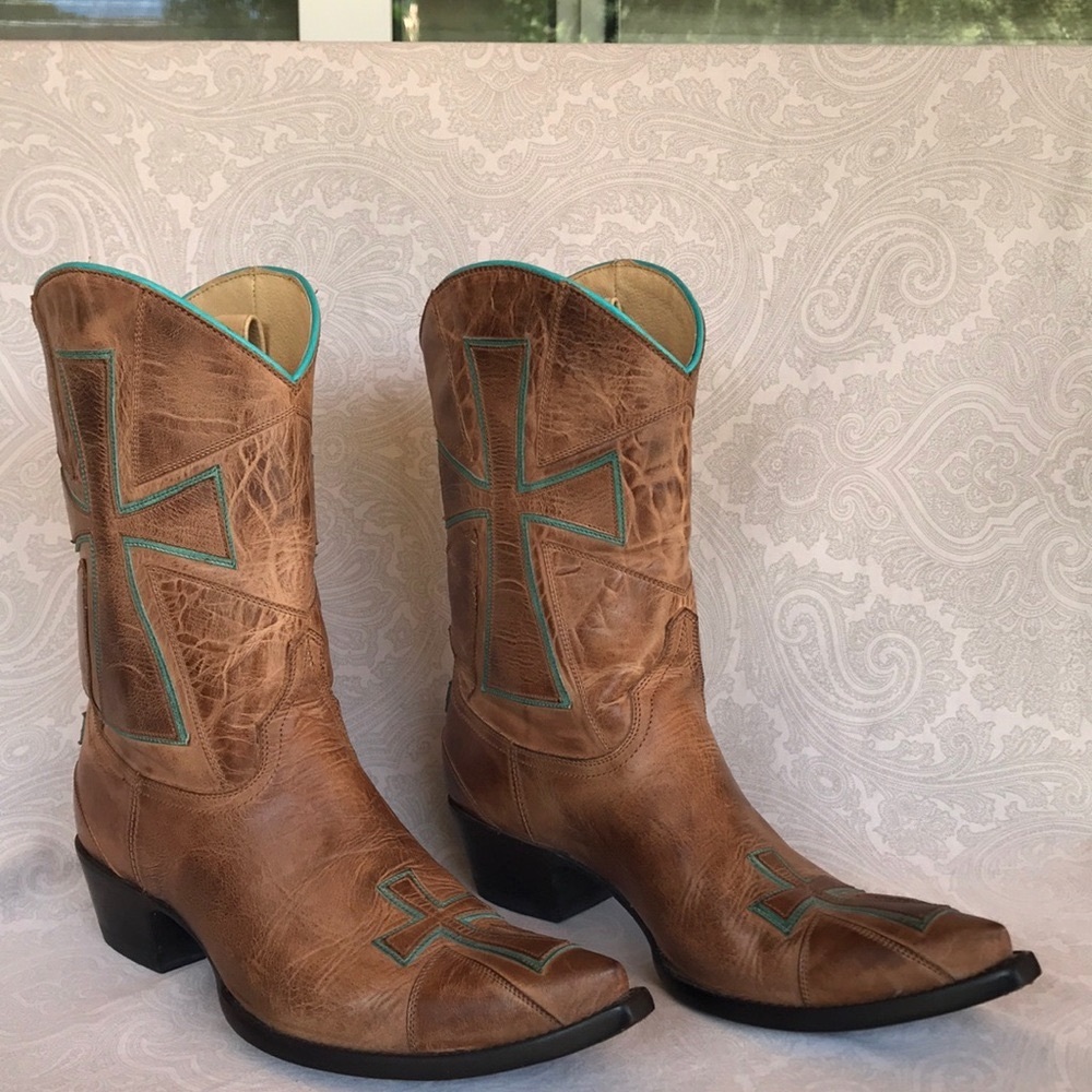 Old Gringo Brown and Teal Heeled Boots - Picture 2 of 13